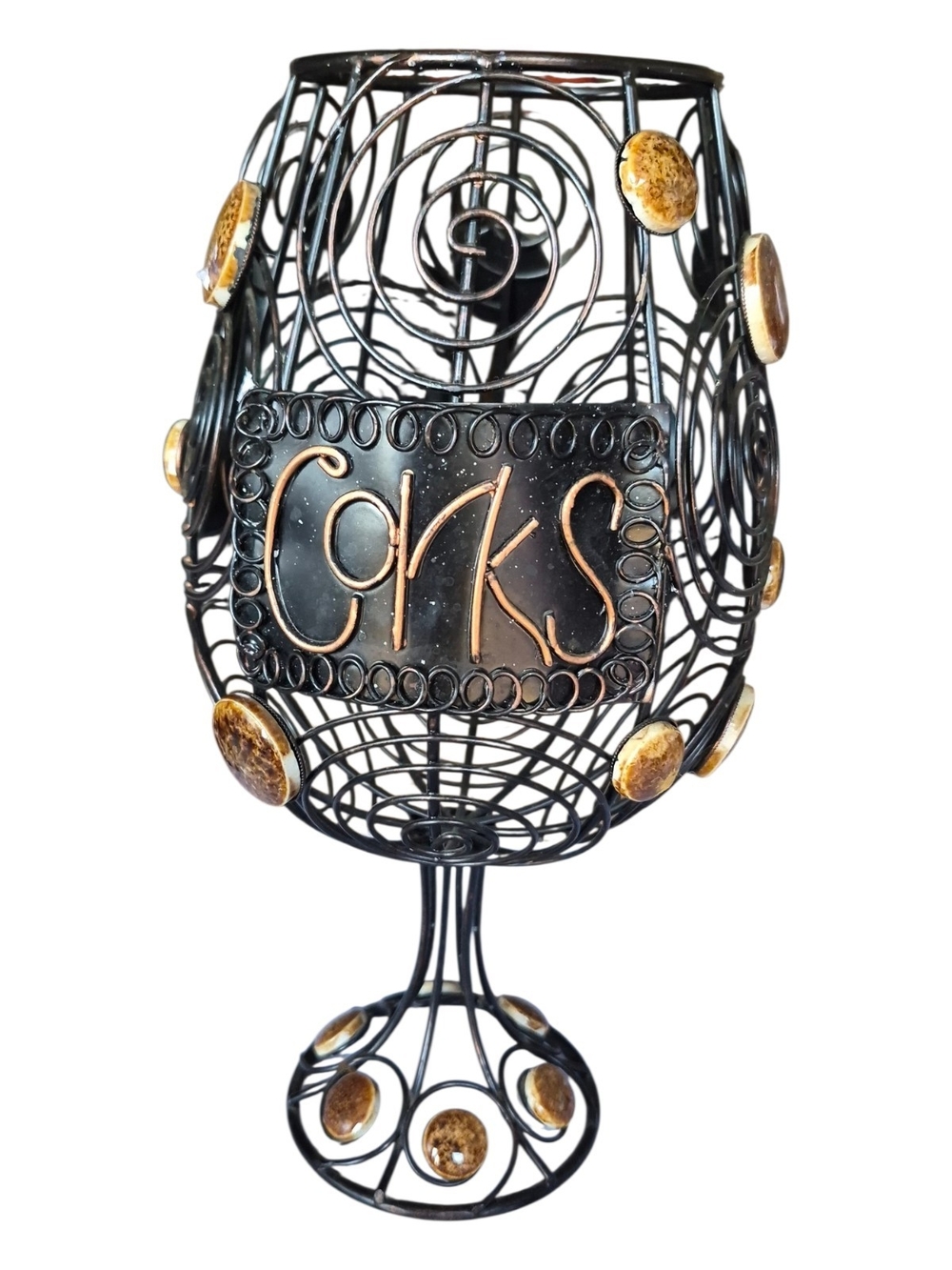 Metal Wine Glass Cork Holder Cage 12"